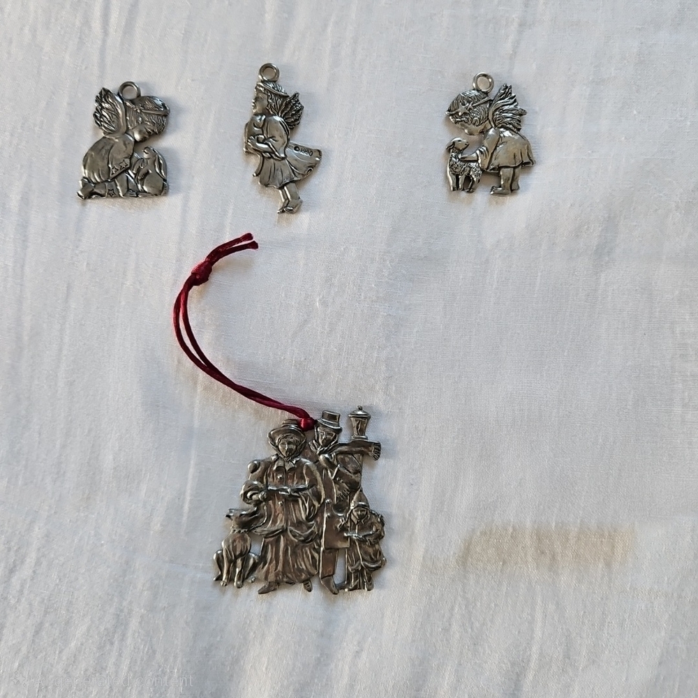 Lot of 4 Seagull Pewter Canada Christmas Tree Ornaments Cherubs Angels Carolers
